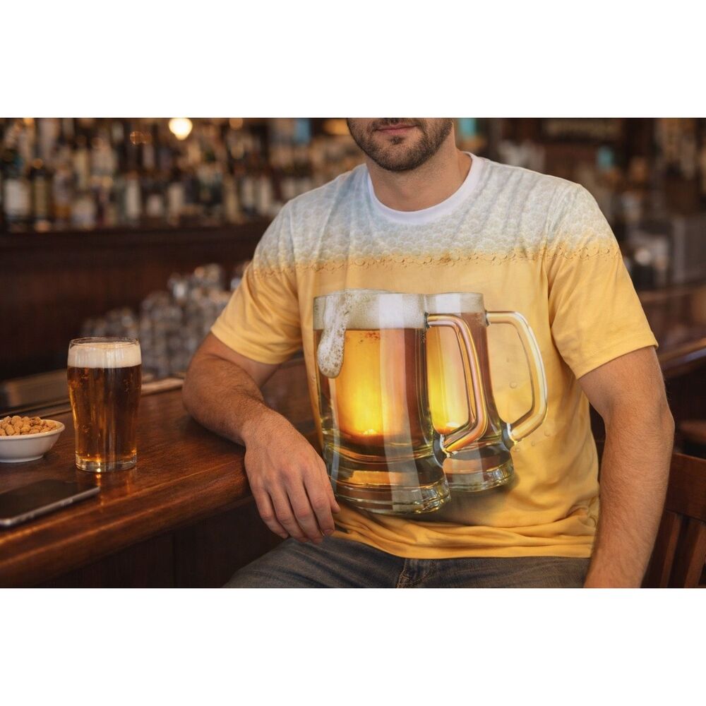 Get A Life Beer Mugs 100% Polyester Shirt Men's 2xL Photo Real Graphic